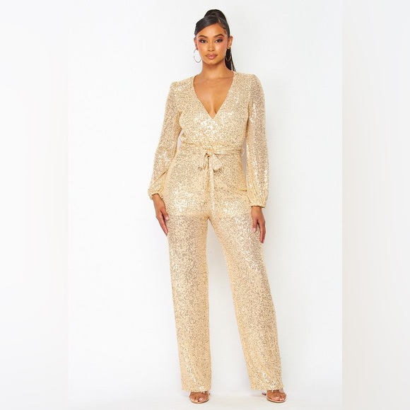 Pants - Radiant Gold Sequin Jumpsuit-LAST ONE